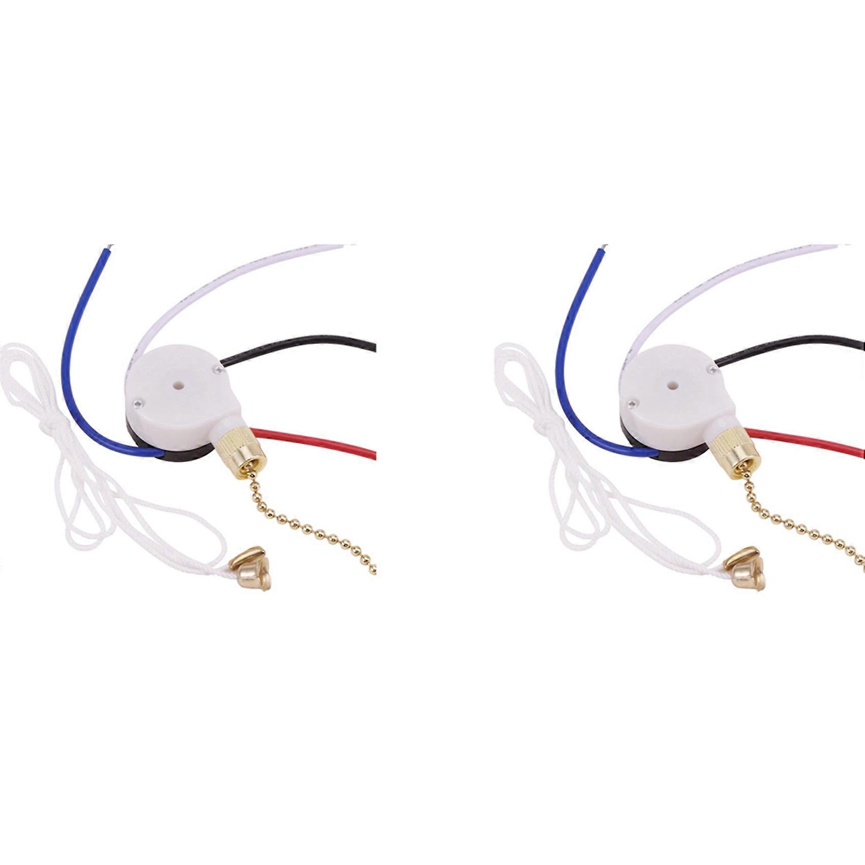 2X Ceiling Fan Switch Kit 3 Speed 4 Wire, Fan Switch Zipper Speed Control Switch, ZE-208S Pull Wire Switch Gold