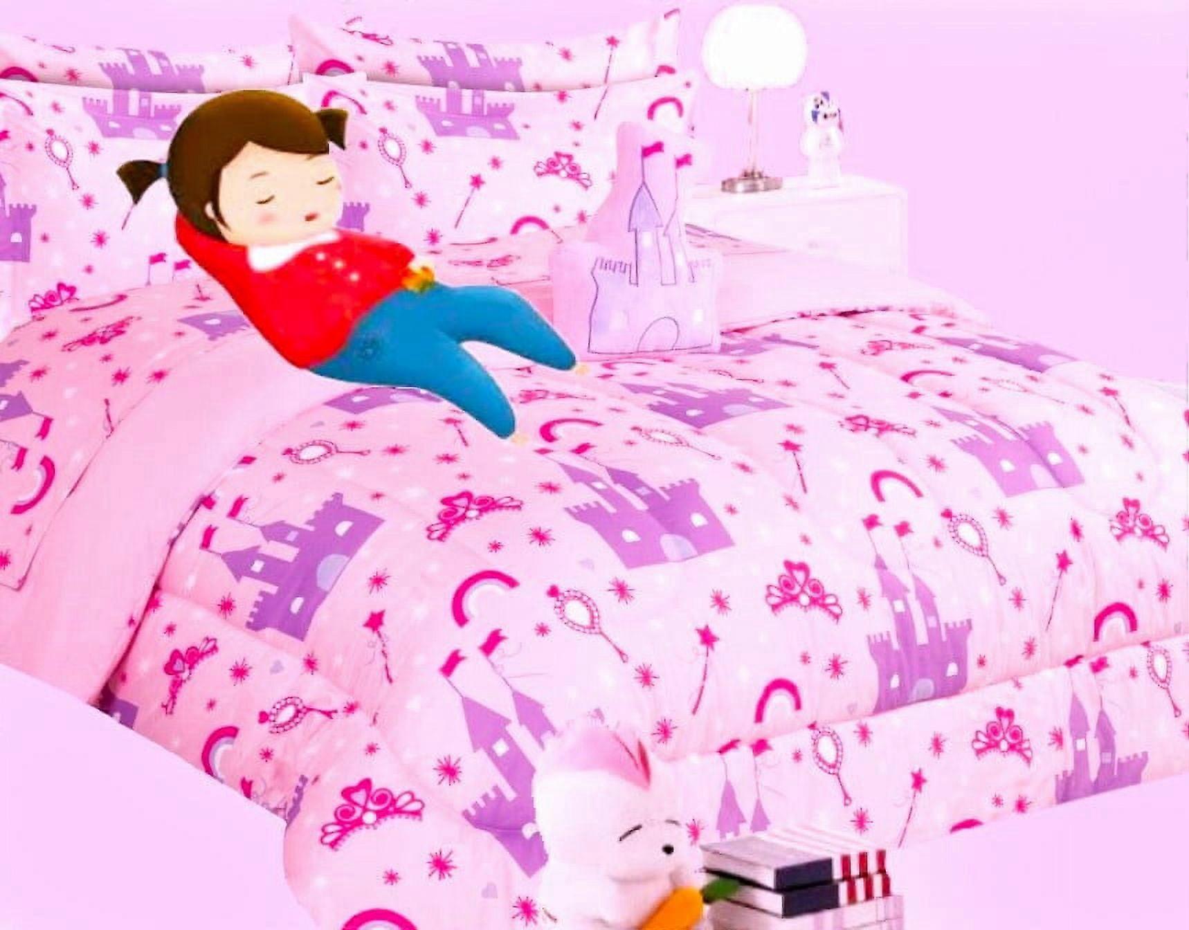 Bedding set twin 6pc princess palace complete bed in bag comforter with plushie toy friend and matching sheet set for kids bedroom décor