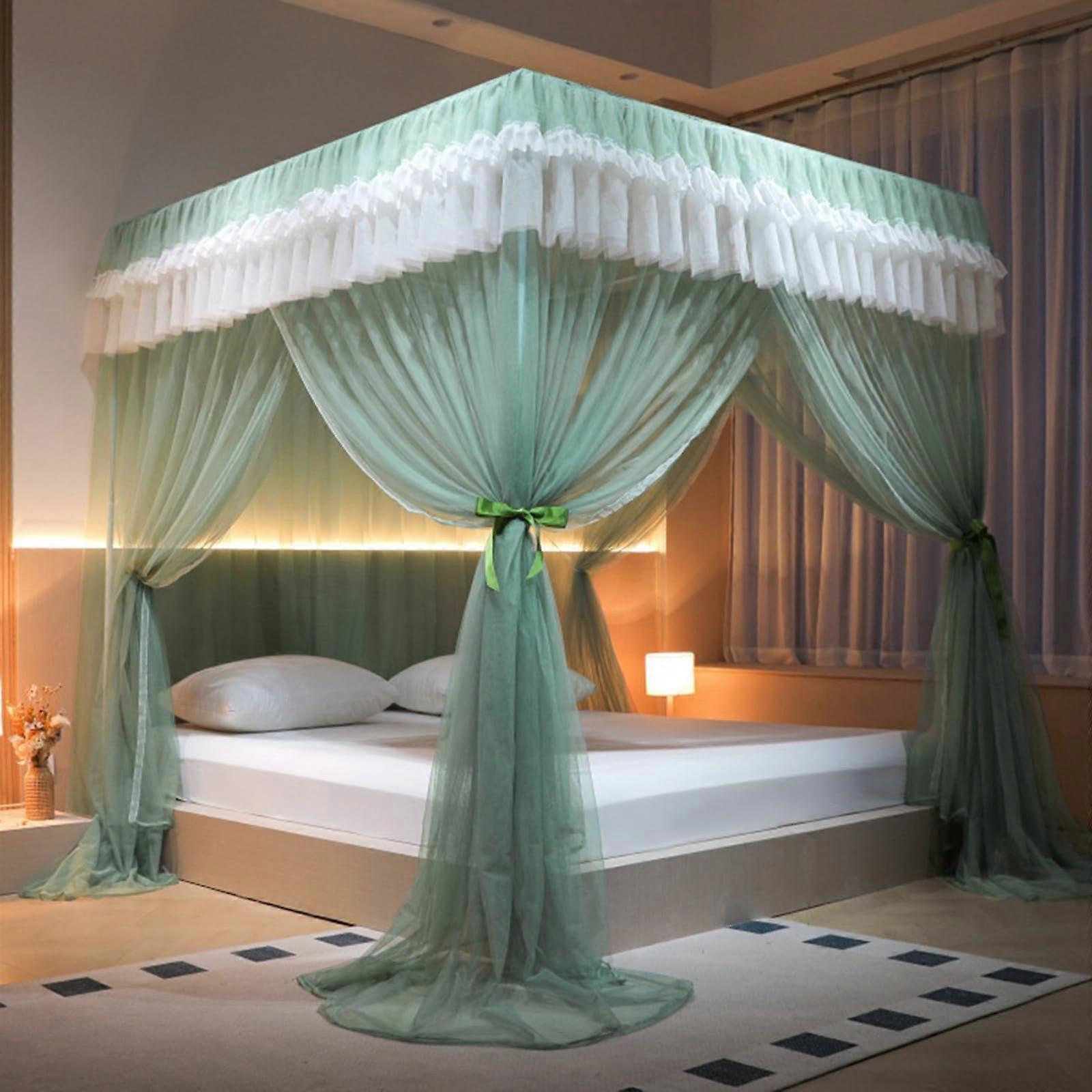 Four Poster Bed Curtains with Double Layer Mosquito Net Canopy for Queen Bed, Gray 1.5x2m