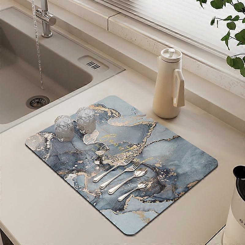 Large Absorbent Dish Drying Mat for Kitchen Counter NonSlip Quick Dry Coffee Maker Pad Blue 12x16