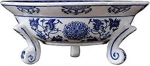 Blue and White Porcelain Fruit Bowl Centerpiece with Hollow Pattern and Stable Base for Snacks