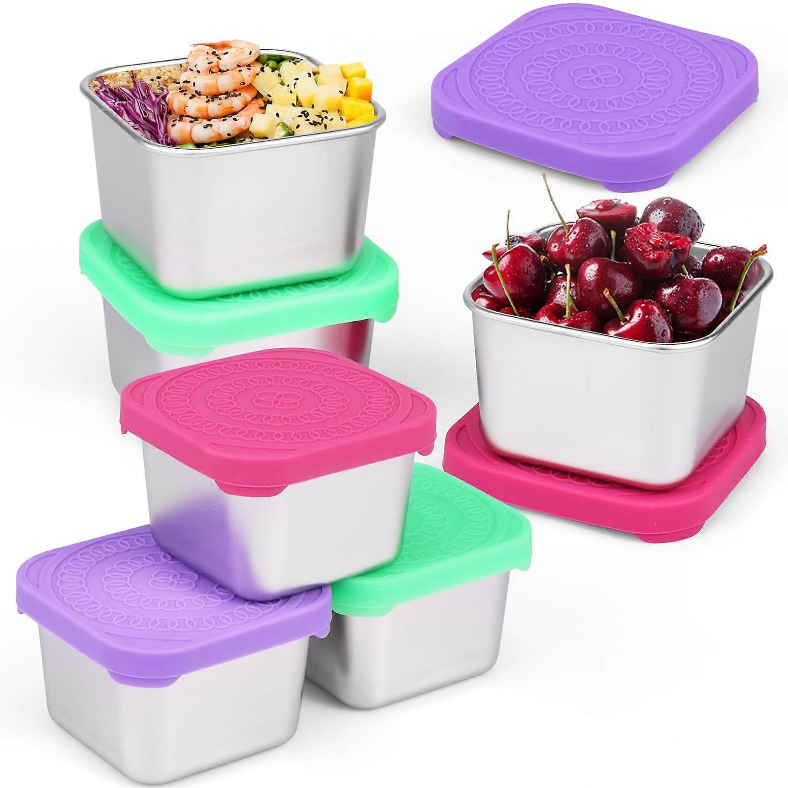 6 Pack Stainless Steel Snack Containers 6oz Leakproof Silicone Lids, Stackable Freezer Safe Cups
