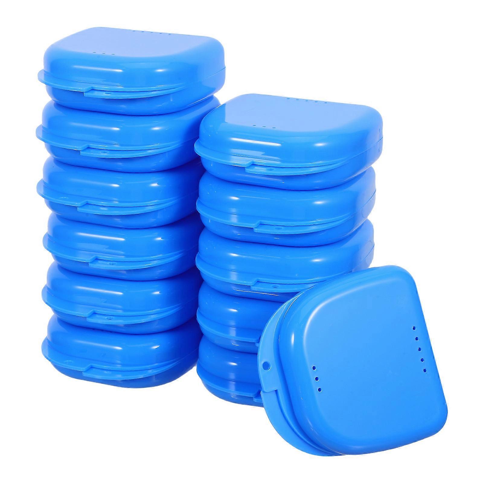 Sky-Blue Retainer Case for Denture Storage 12Pcs Leakproof Organizer