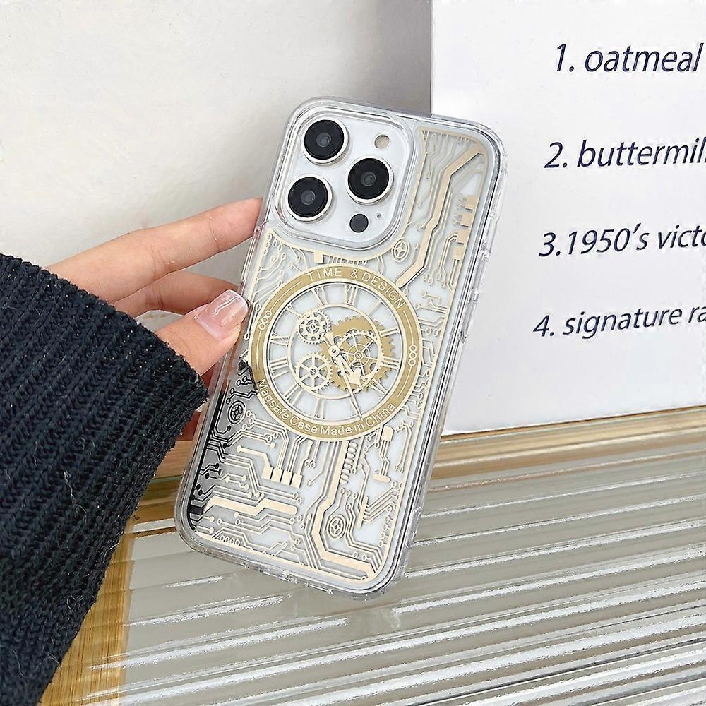 Magnetic Phone Case for iPhone 14 Pro , Soft TPU Mechanical Gear Clock Pattern Electroplating Cover