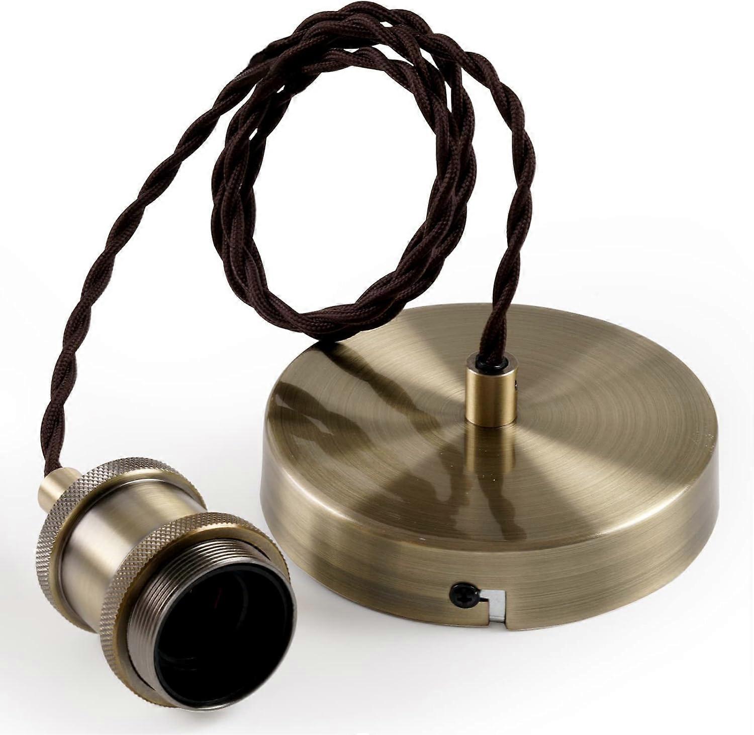 Vintage Ceiling Pendant Light Fitting, Brown Twisted Braided Flex,E27 Lamp Holder Suspended Pendant Light Fitting Kit