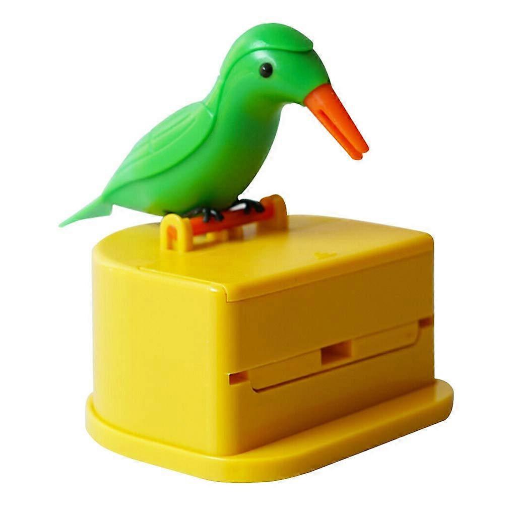 Automatic Toothpick Dispenser Bird Shape ABS Holder Hygienic Storage Case Green Yellow