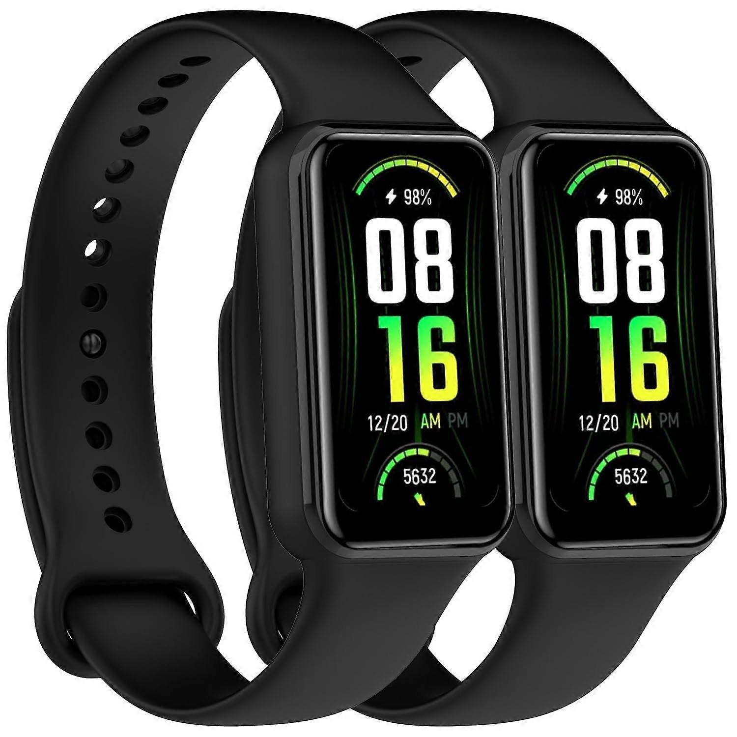 2 Pack Replacement Strap for Amazfit Band 7 Soft Silicone Waterproof Adjustable Black