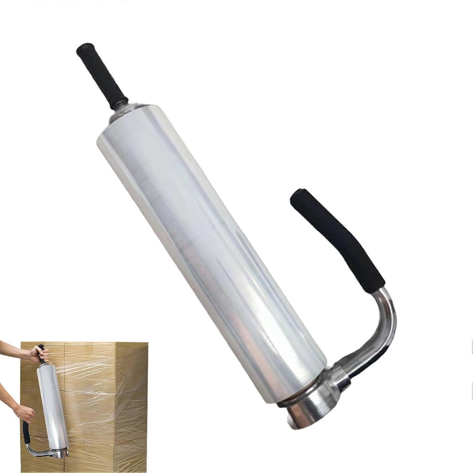 Stretch Wrap Dispenser with Adjustable Core and Extended Handle, HeavyDuty Ergonomic Tool for Pallets and