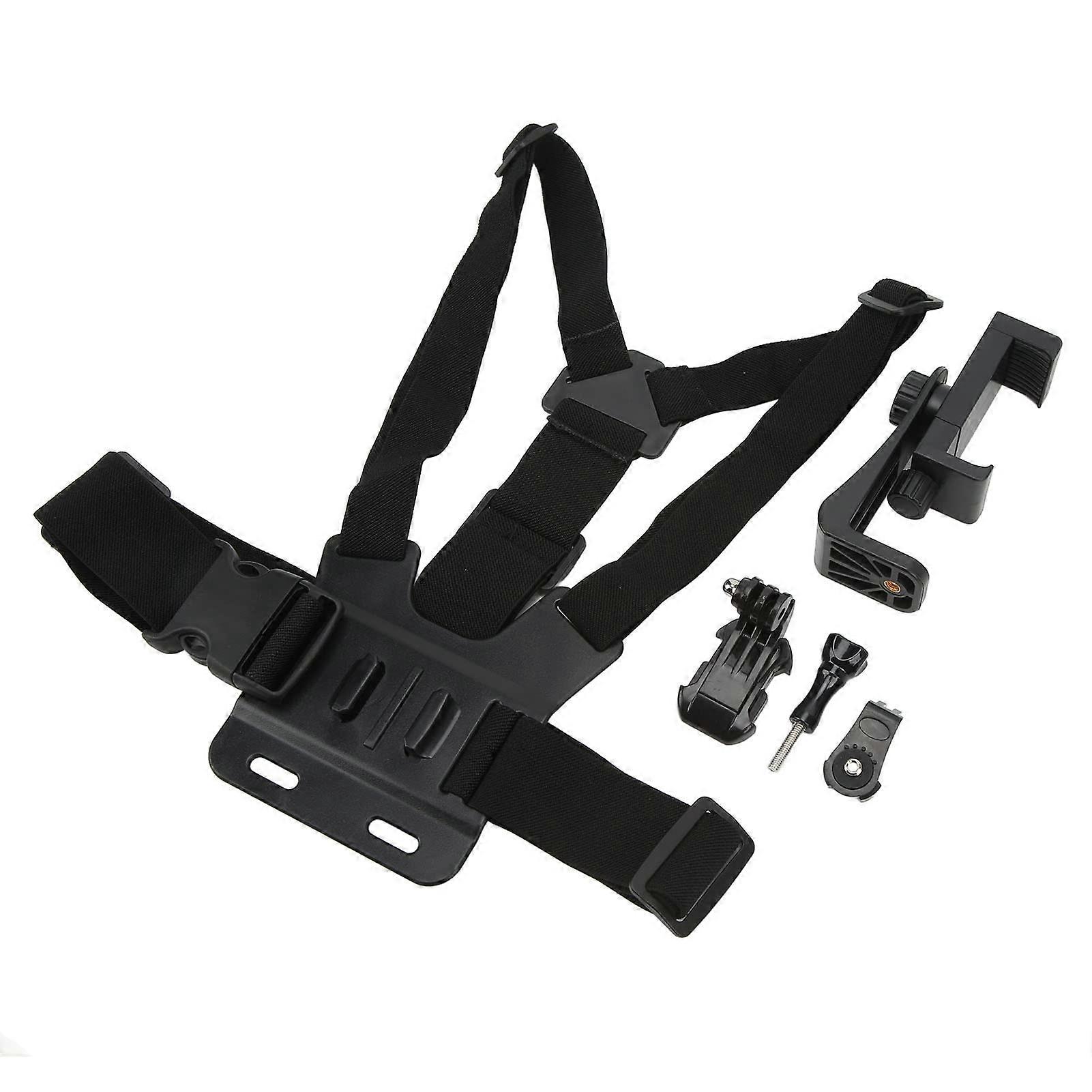 Action Camera Chest Mount with Phone Holder, Adjustable Hands Strap for Cycling, Skiing, Streaming