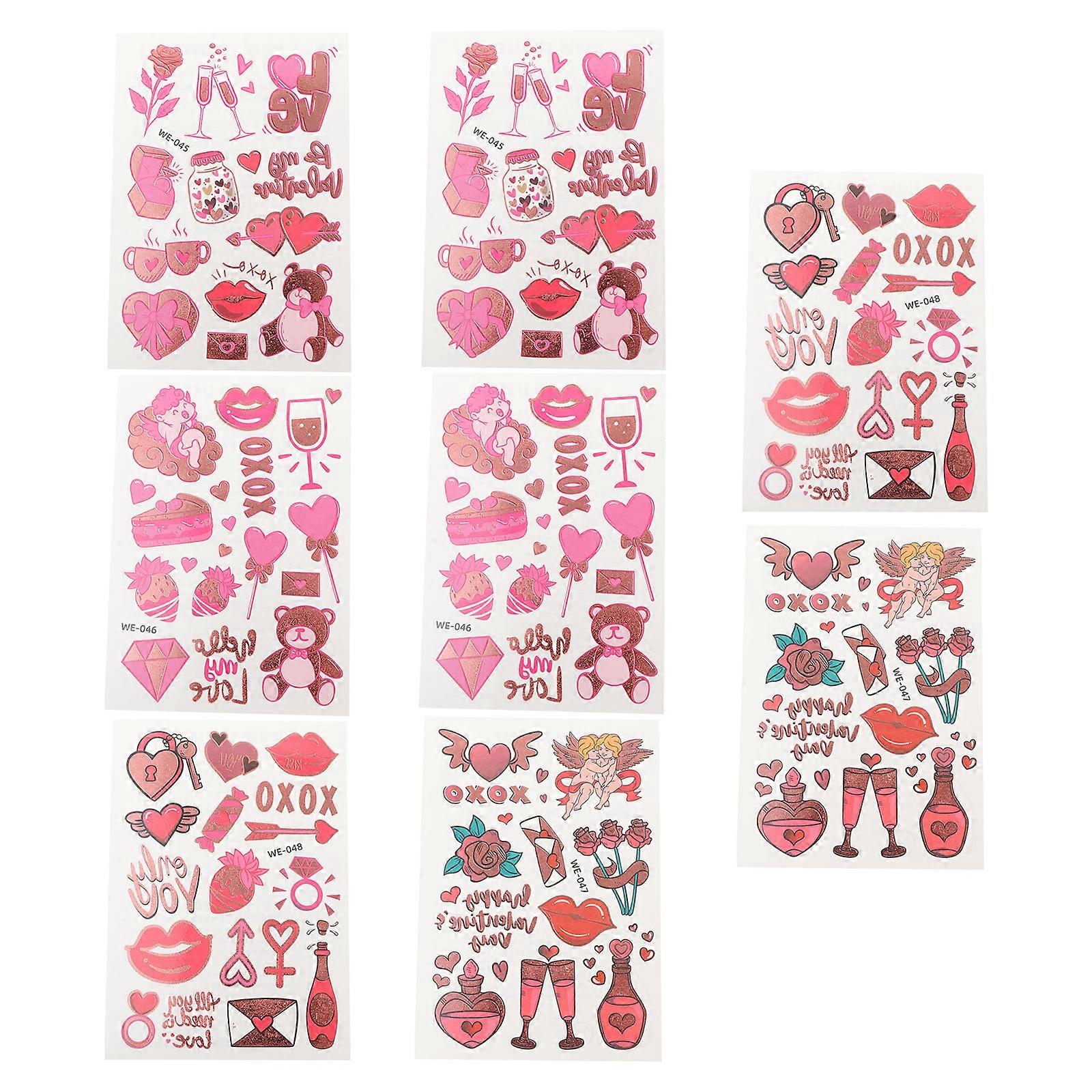 Valentines Heart Tattoos Couples Temporary Tattoos Stickers for 8 Sheets