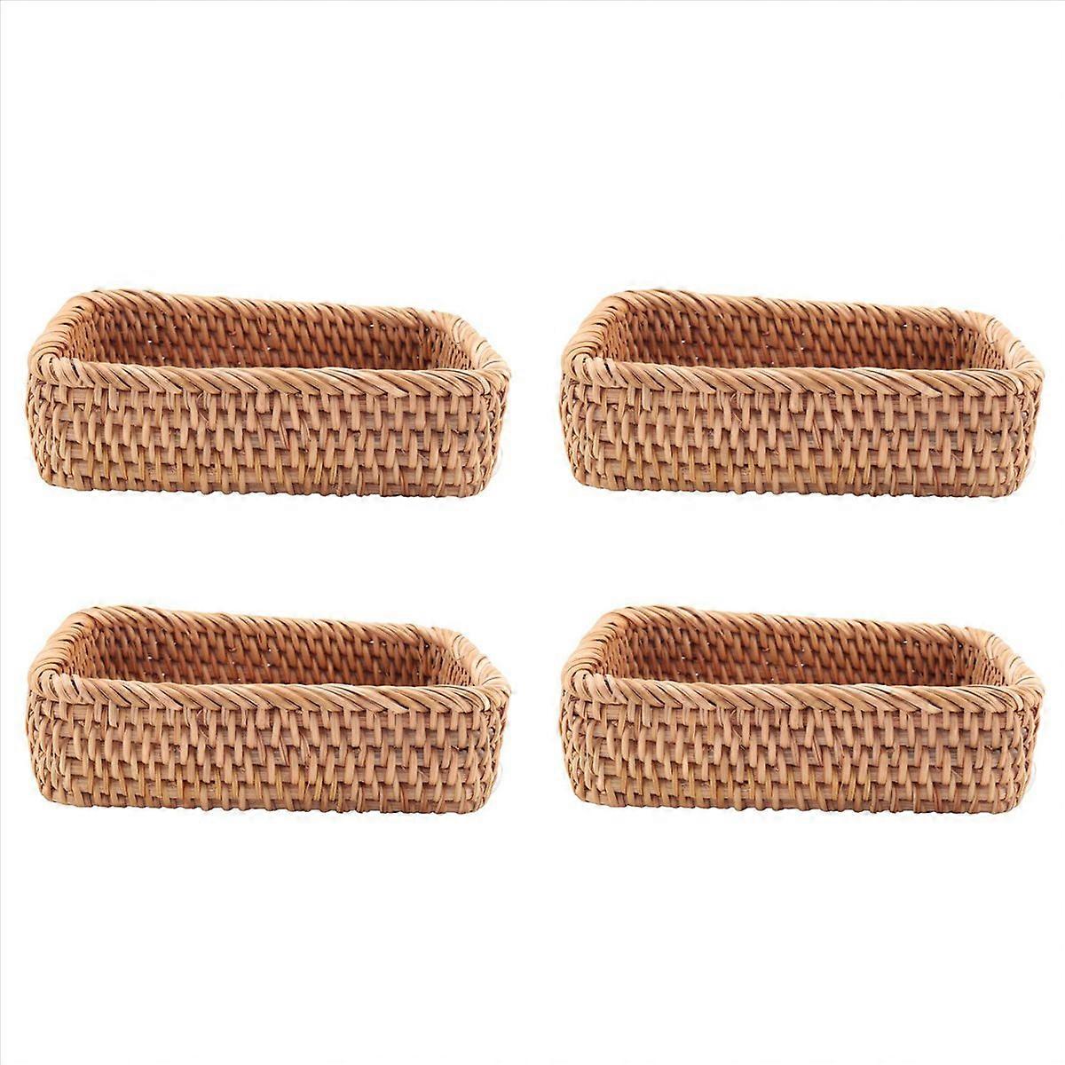 Hand-Woven Rectangular Rattan Wicker Basket Kitchen Household Tools-S