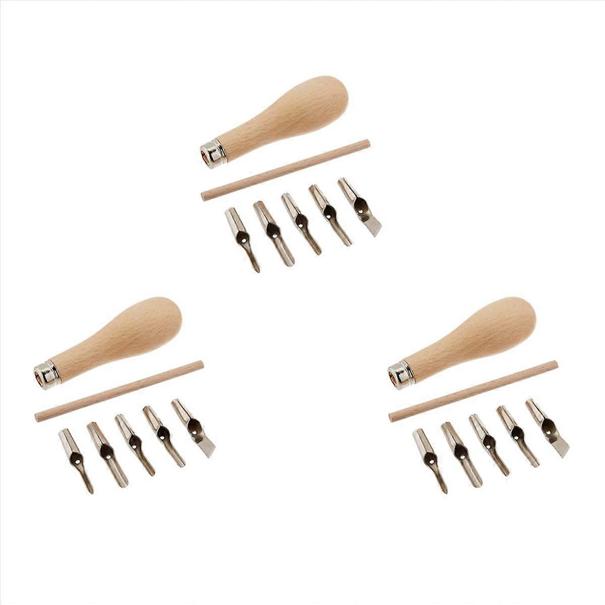 Block Cutting Rubber Stamp Carving Tools with 5 Blade Wood Handle Set