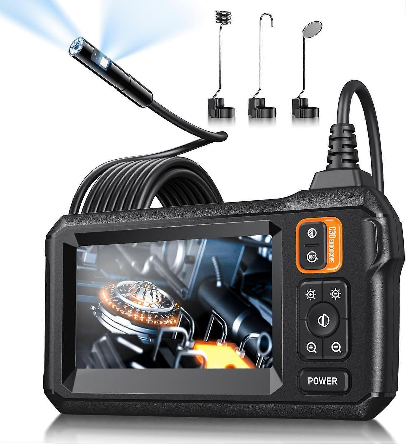 Endoscope Camera with Light, Inspection Borescope Camera with 4.3" IPS Screen,