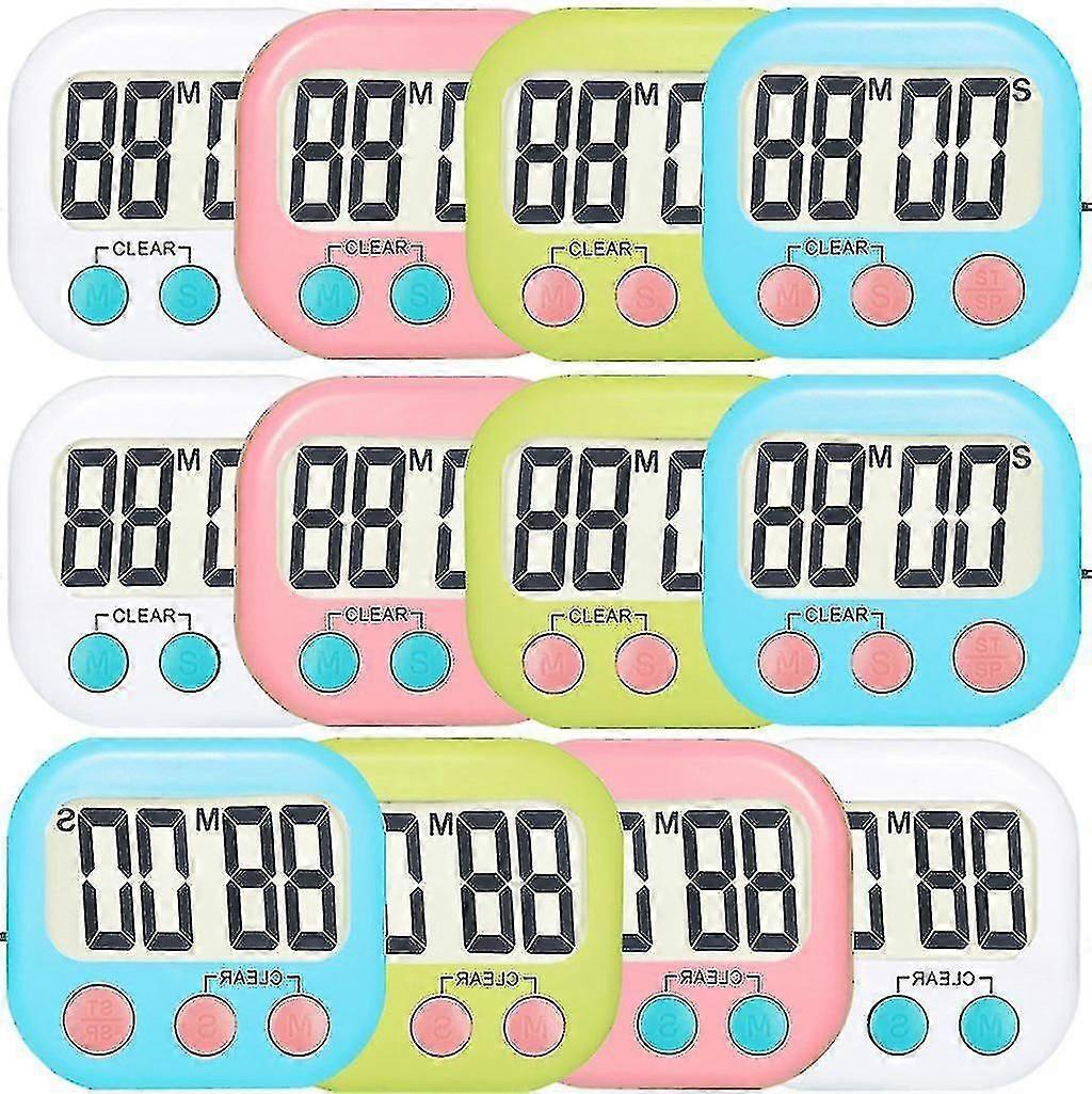 12 Pack Digital Kitchen Timer Strong Magnetic Electronic Countdown Timer, Loud Alarm, Small Size