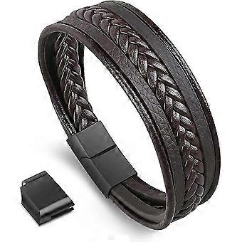 Pulseira de couro real Homens Preto, Pulseiras Trançadas Com Presente de Clasp Magnético