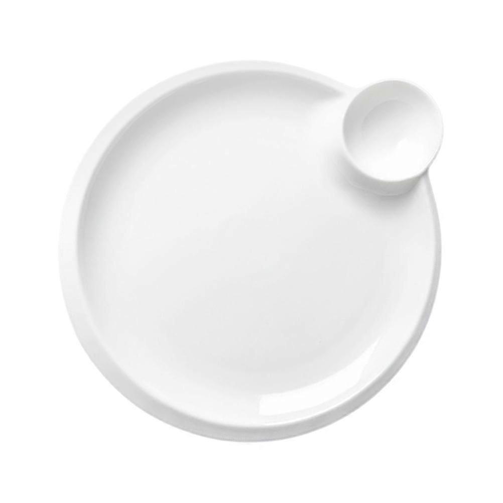 Household Dumpling Plate Multi-Function Food Serving Dish White Ceramic 1Set