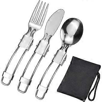 Foldable 3-Piece Cutlery Set - Spoon, Knife & Fork - Portable 304 Stainless Steel for Camping & Outdoor Activities
