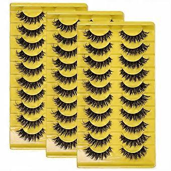 30 Paar natürlich wirkende, voluminöse künstliche Wimpernstreifen im 3er-Pack, zarte 3D-Volumen-Wimpernstreifen mit D-Biegung und transparentem Wimpernband
