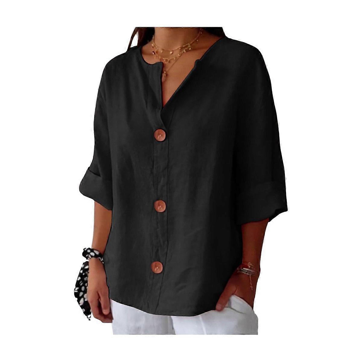 Women's VNeck Casual Button Down Linen Top