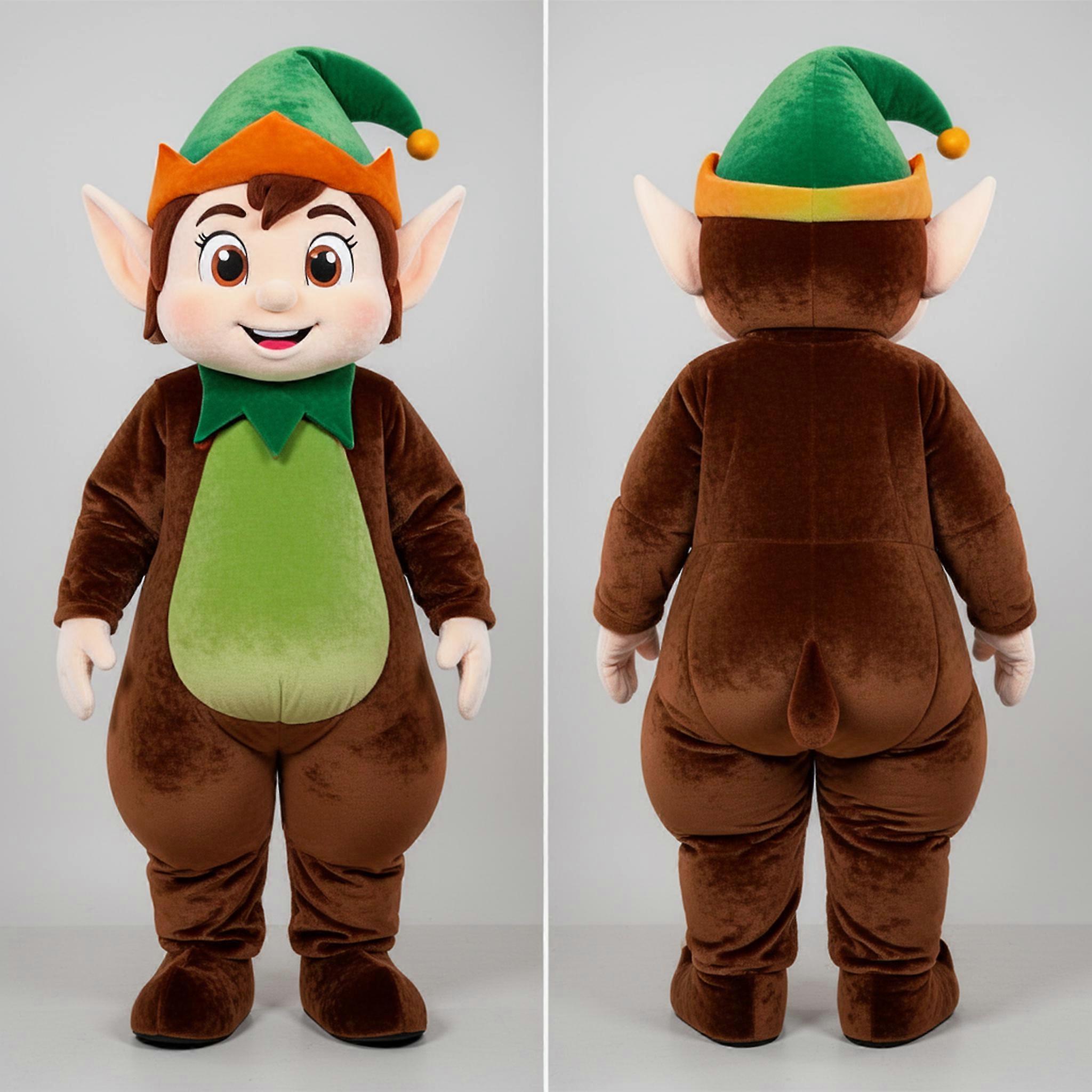 MASTICOT Earthy Brown Jolly Elf Mascot
