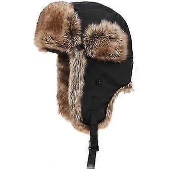 XL Waterproof Mens Winter Hat - Faux Fur Russian Ushanka Trapper With Ear Flaps - Cozy Plush Black Warm Hunters Cap for Windproof Skiing Cycling Outdo