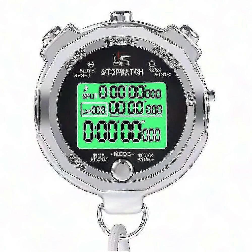 Digital Metal Stopwatch with Backlit Display & Multi-Lap Memory - 1751