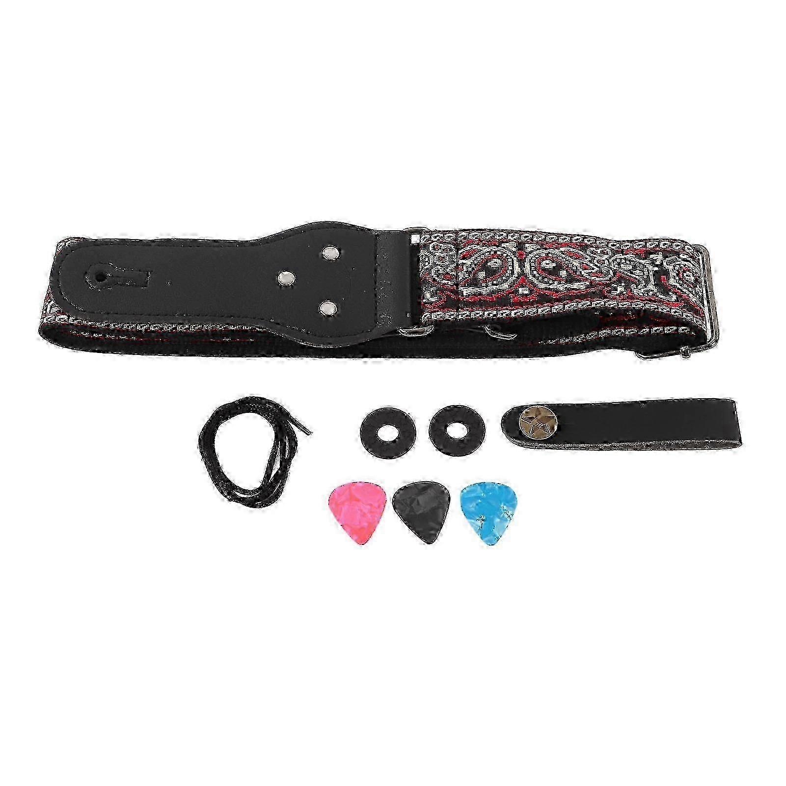 25-26 Guitar Strap, Adjustable with Pattern, Includes Guitar Picks, Leather -