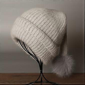 Women's Wool Blend Winter Hat with Pom-Poms, Ear Protection, Warm Korean Style for Autumn Winter