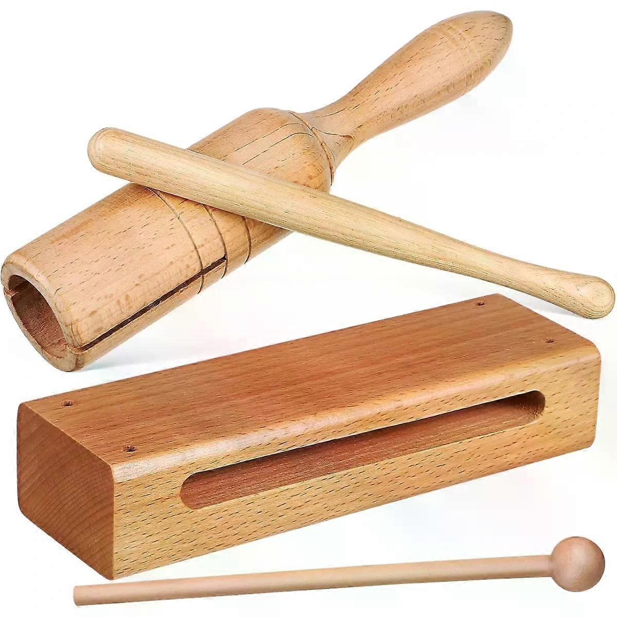 Wooden Block with Mallets 2 Sets Timber Percussion Instrument