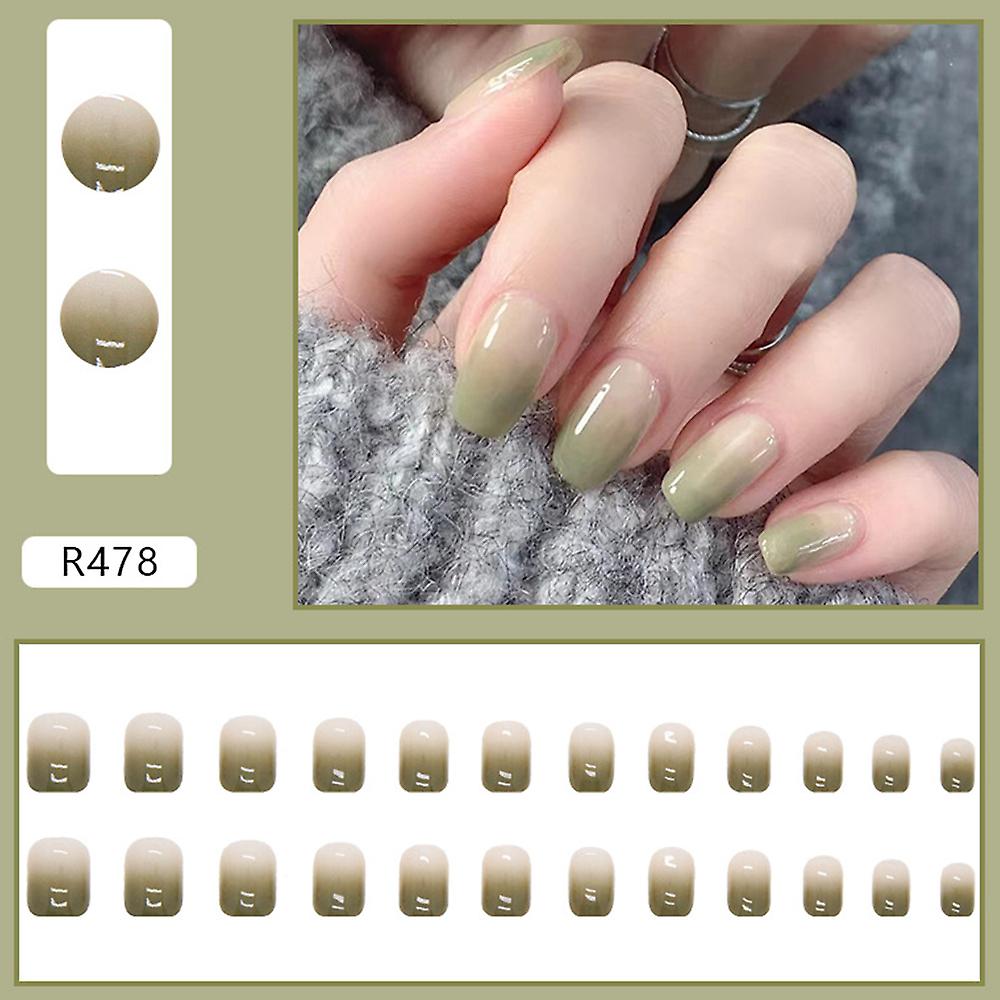24pcs Glossy Gradient Green False Nails Gentle Fake Nails