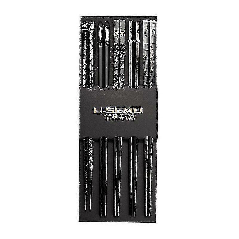 5 Pairs Alloy Laser Engraving Chopsticks Non-slip Reusable Sushi Sticks