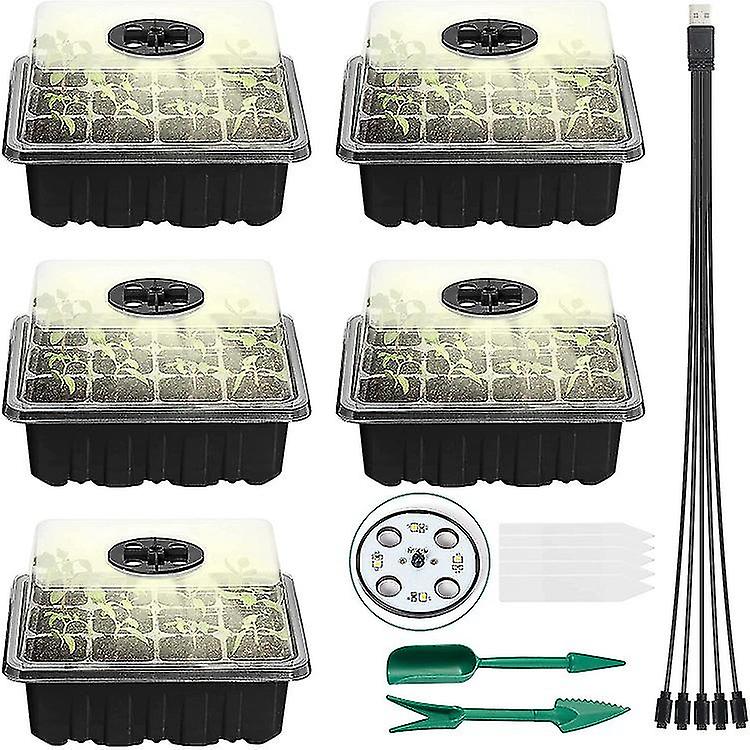 5 Pcs Seedling Trays With Germination Lamp Seedling Seedlings With Labels Planting And Transplanting Tool For Plants