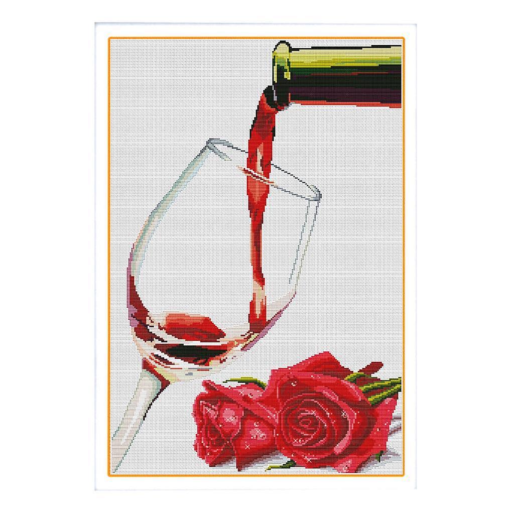 Red Wine Pattern Pre-printed Stamped Cross Stitch Kit Needlework DIY Craft