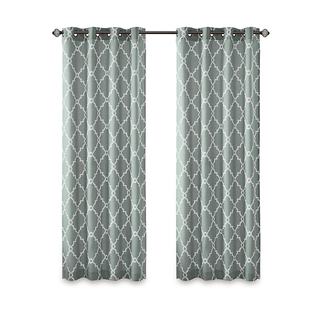 Fretwork Print Grommet Top Window Curtain Panel