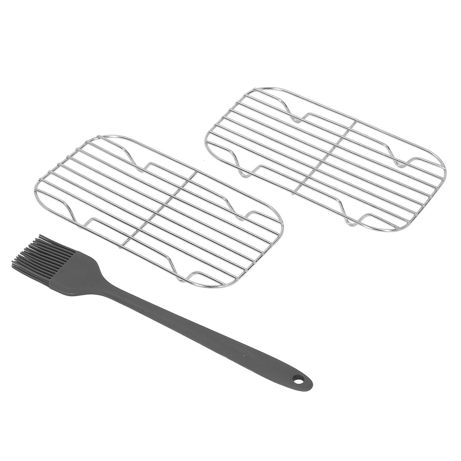 2pcs Barbeque Wire Mesh Net Grill Grid Stainless Steel Wearproof Portable Grill Grid with Basting Brush for Camping 