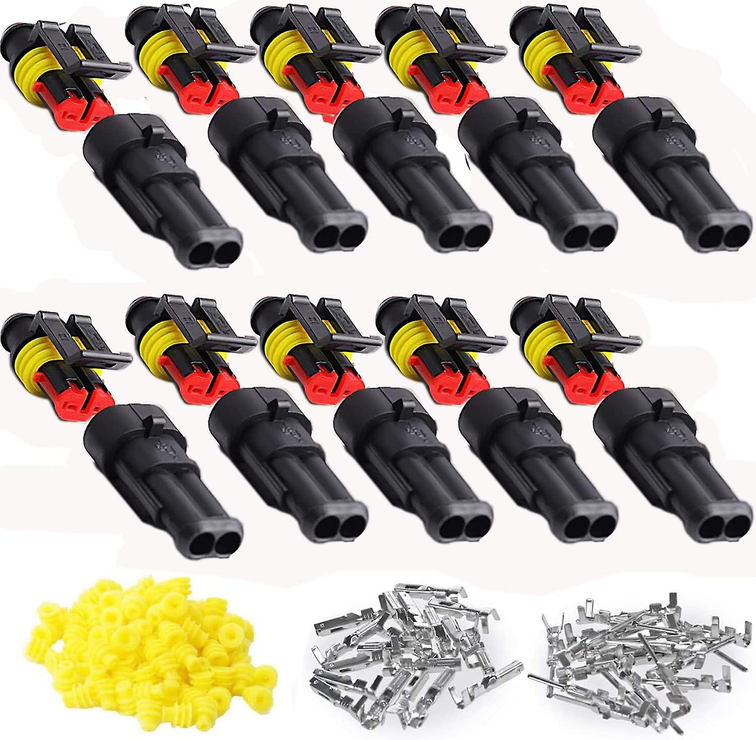 10 Kits 2 Pin Car Waterproof Electrical Connector, Car Waterproof Plug, Dustproof, Insulated and Sealed