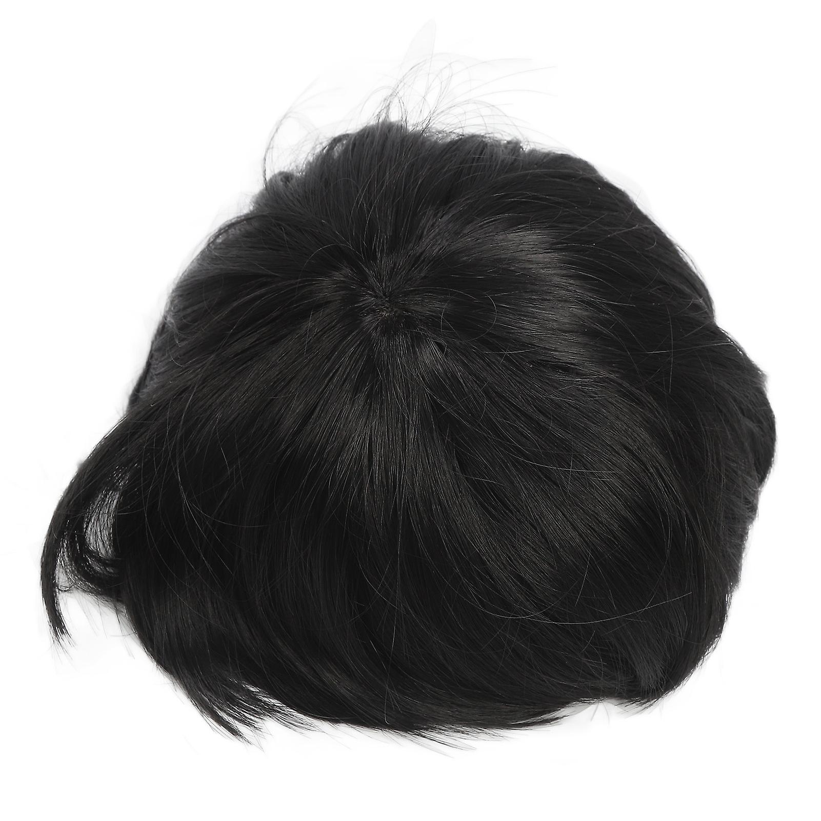 Mens Black Straight Short Bangs Replacement Wig