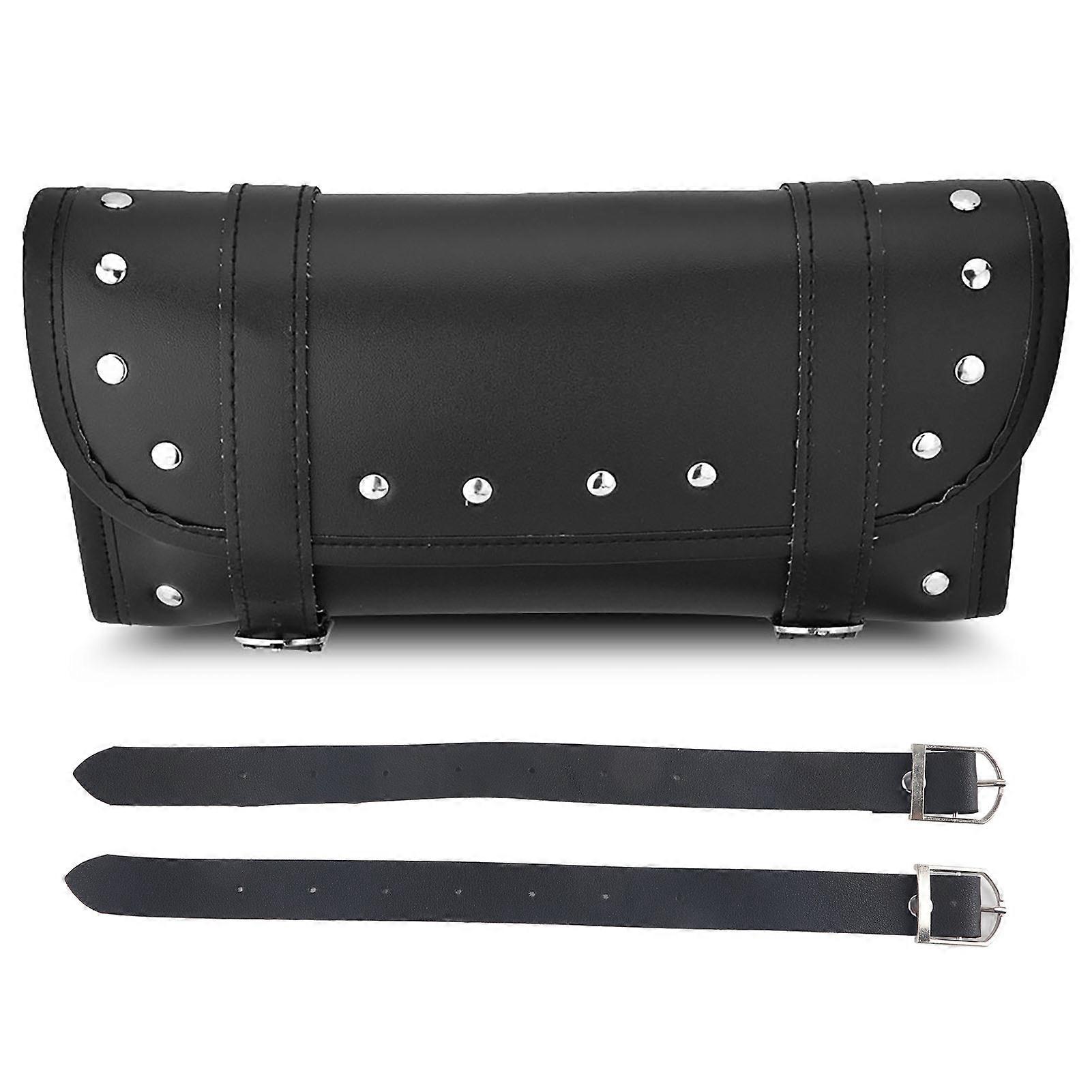 Black PU Leather Motorcycle Handlebar Bag Front Rear Fork Tool Bag