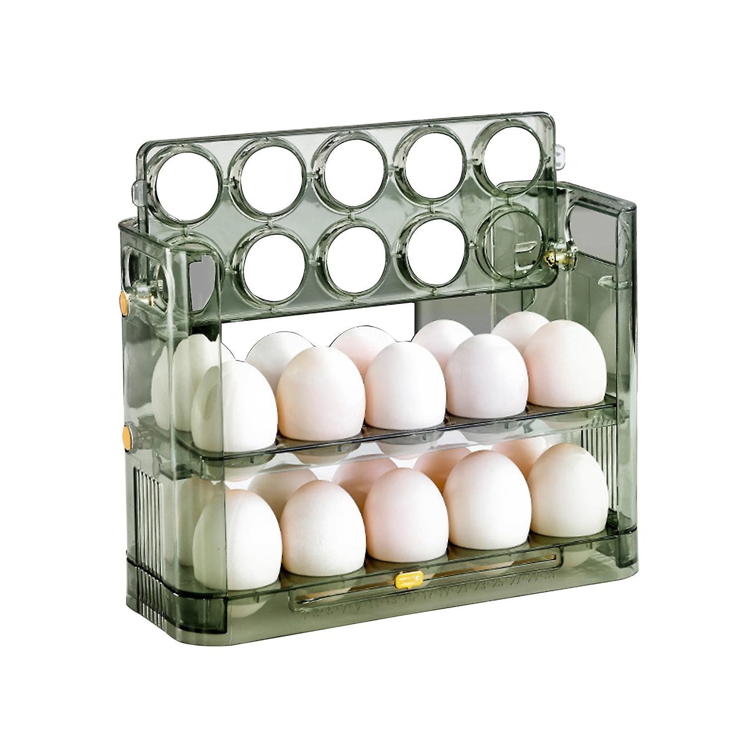 Scatola di stoccaggio delle uova con maniglia trasparente 3 strati 30 slot vassoio per uova frigorifero organizer cibo Verde