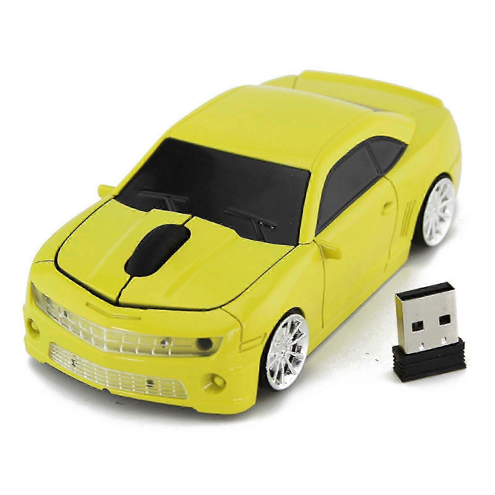 Souris d'ordinateur sans fil 2,4 GHz en forme de voiture de sport, capteur haute précision, pour ordinateur portable, jaune
