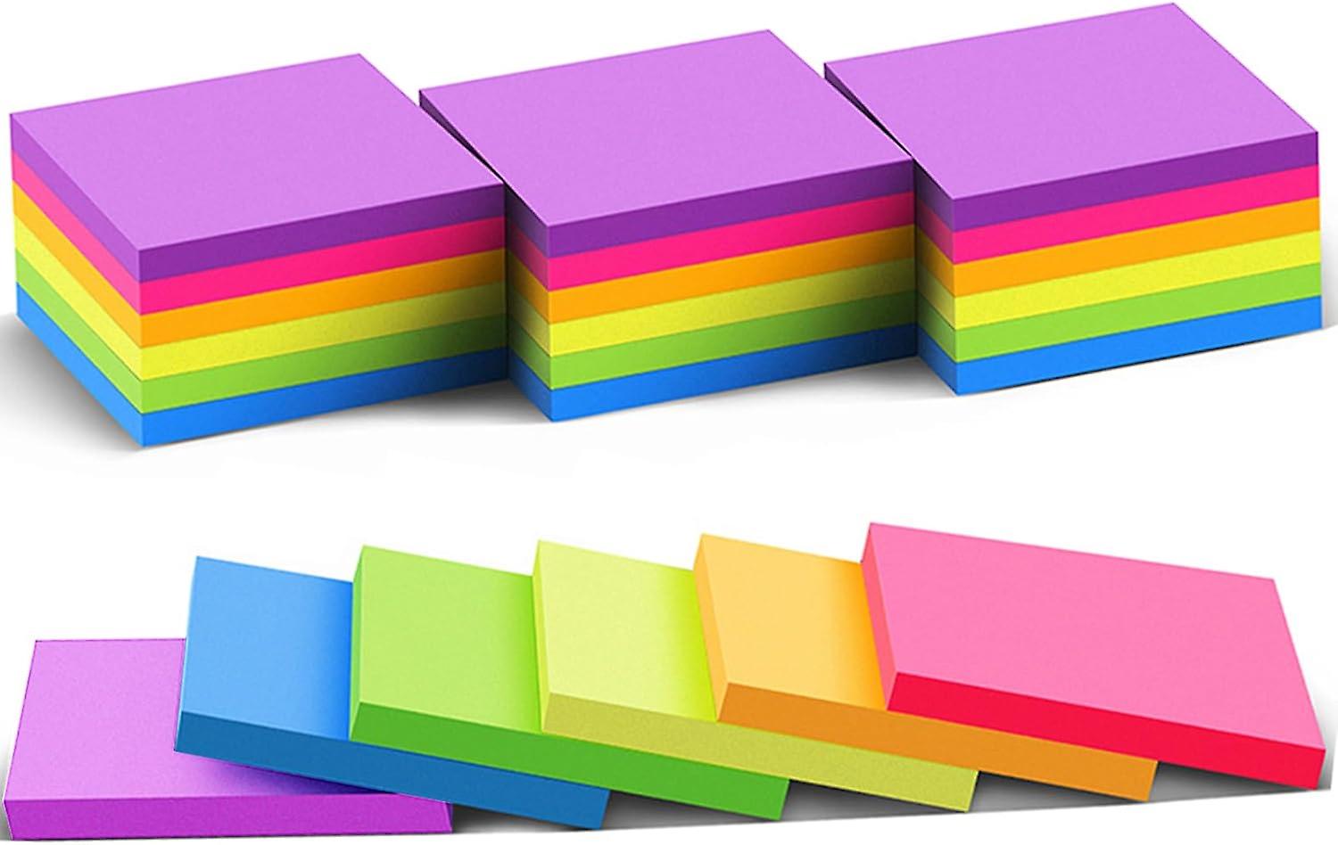 (24 Pack) Sticky Notes 3x3 in Post Bright Stickies Colorful Super Sticking Power Memo Pads, Strong Adhesive, 74 Sheets/pad 3x3