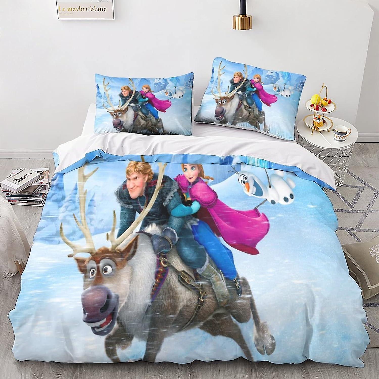 HOUKIG Frozen Duvet Cover Bedding for Kids Girls Boys Pattern Anime Characters Quilt Cover Bedspread 3 Piece Bold Color Duvet Cover Set for Single Bed