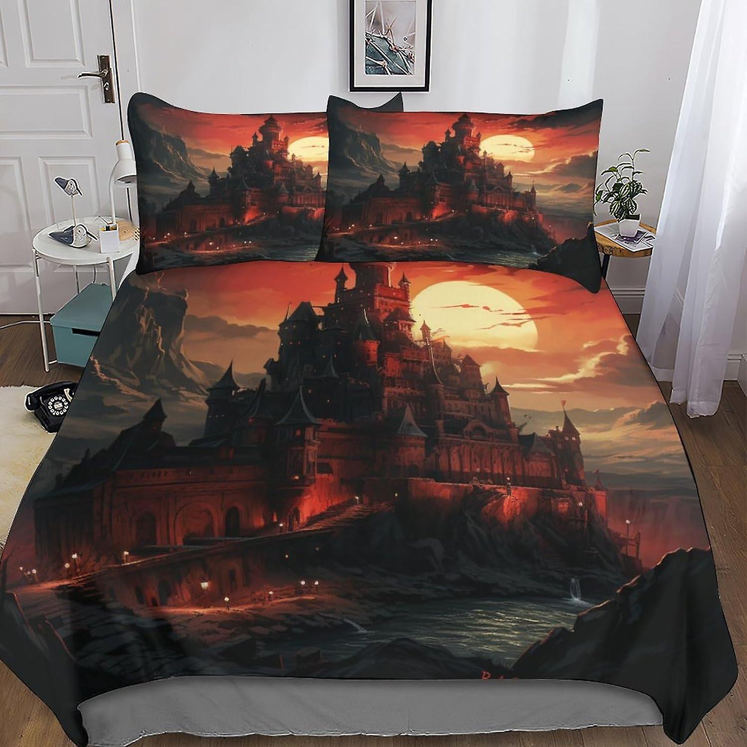 VCLUST Dark Castle Täcke Överdrag 3D-tryck Sängkläder Set Dekorativt 3 Delat Set Scary Architecture Påslakan Set Överkast med örngott Mjuk