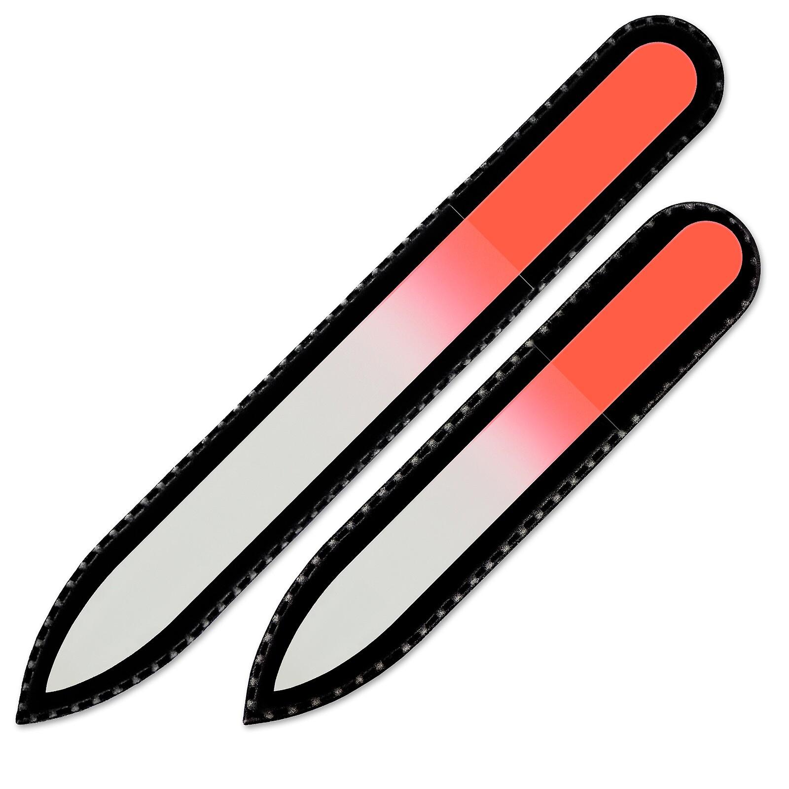 Set of 2 Color Glass Nail Files, Hand made of Czech tempered glass C-MS - Orange