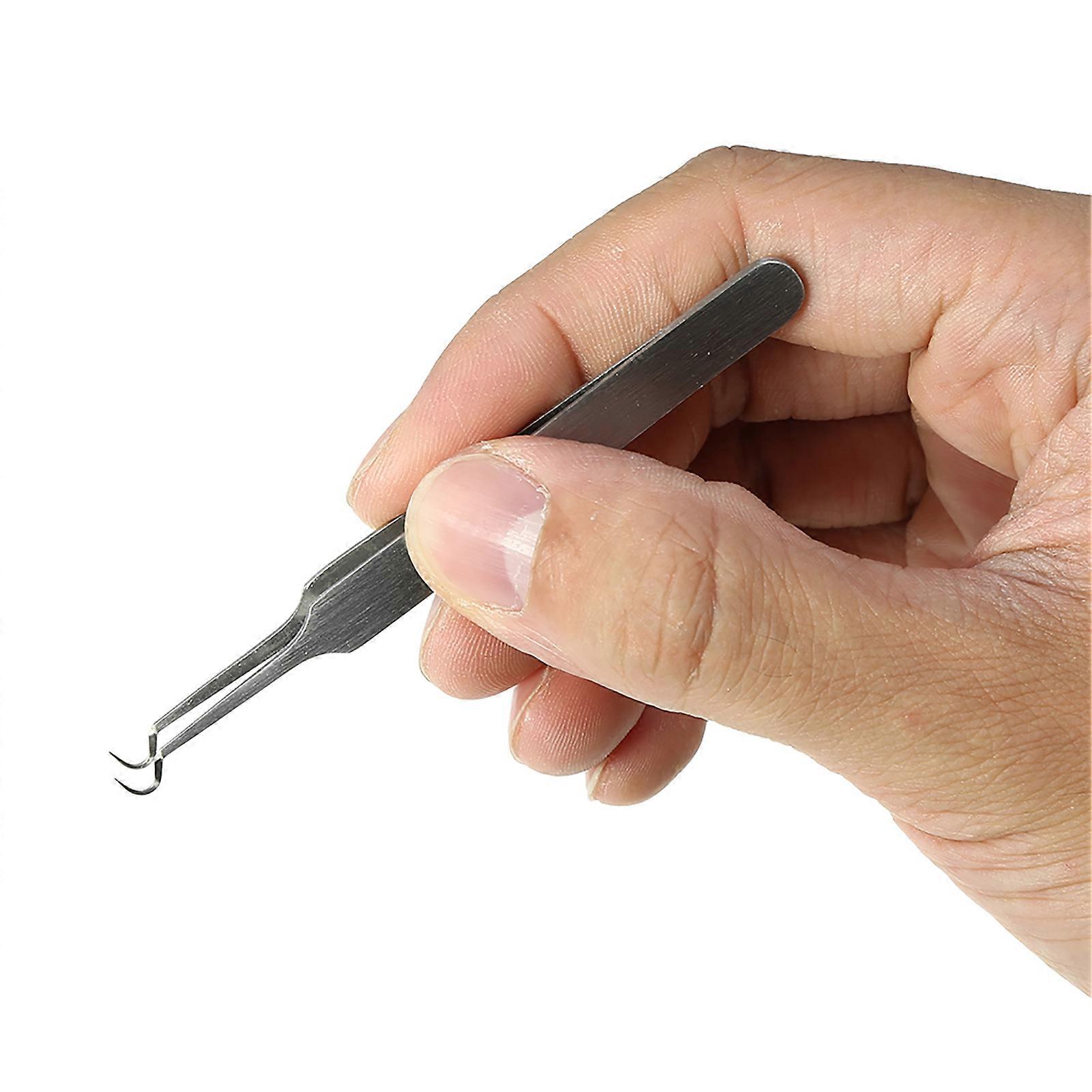 Stainless Steel Tweezers for Blackhead and Acne Removal (8.7cm Hooked Tip)
