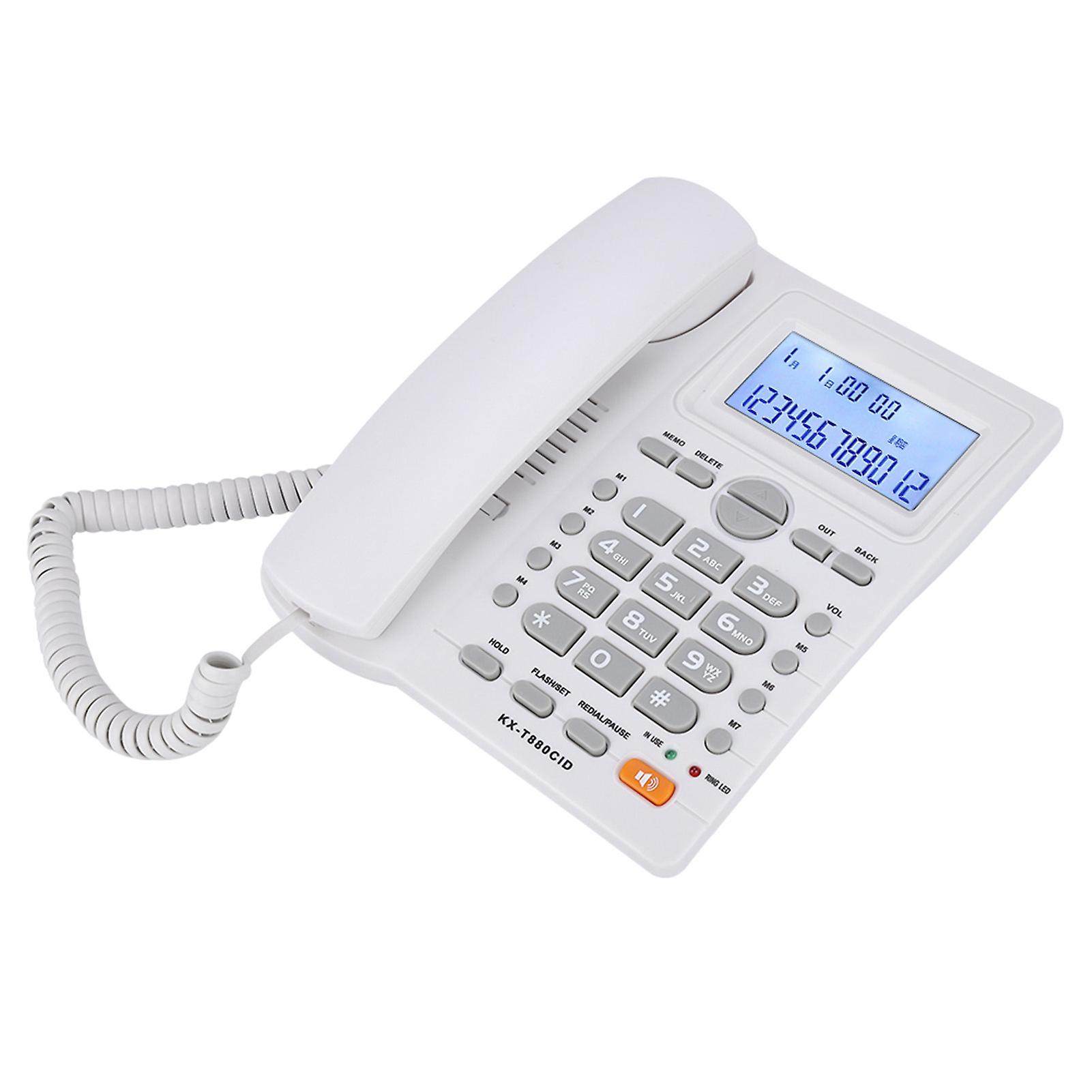 Telefono con cavo con set di estensione a doppia porta con display ID chiamante con vivavoce (bianco)