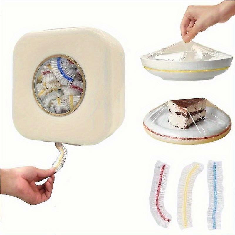 Wall-Mounted Plastic Bag Dispenser with 100 Elastic Food Wrap Bags - Microwave Safe Fresh Keeping Storage Box for Clutter-Free Kitchen Organization