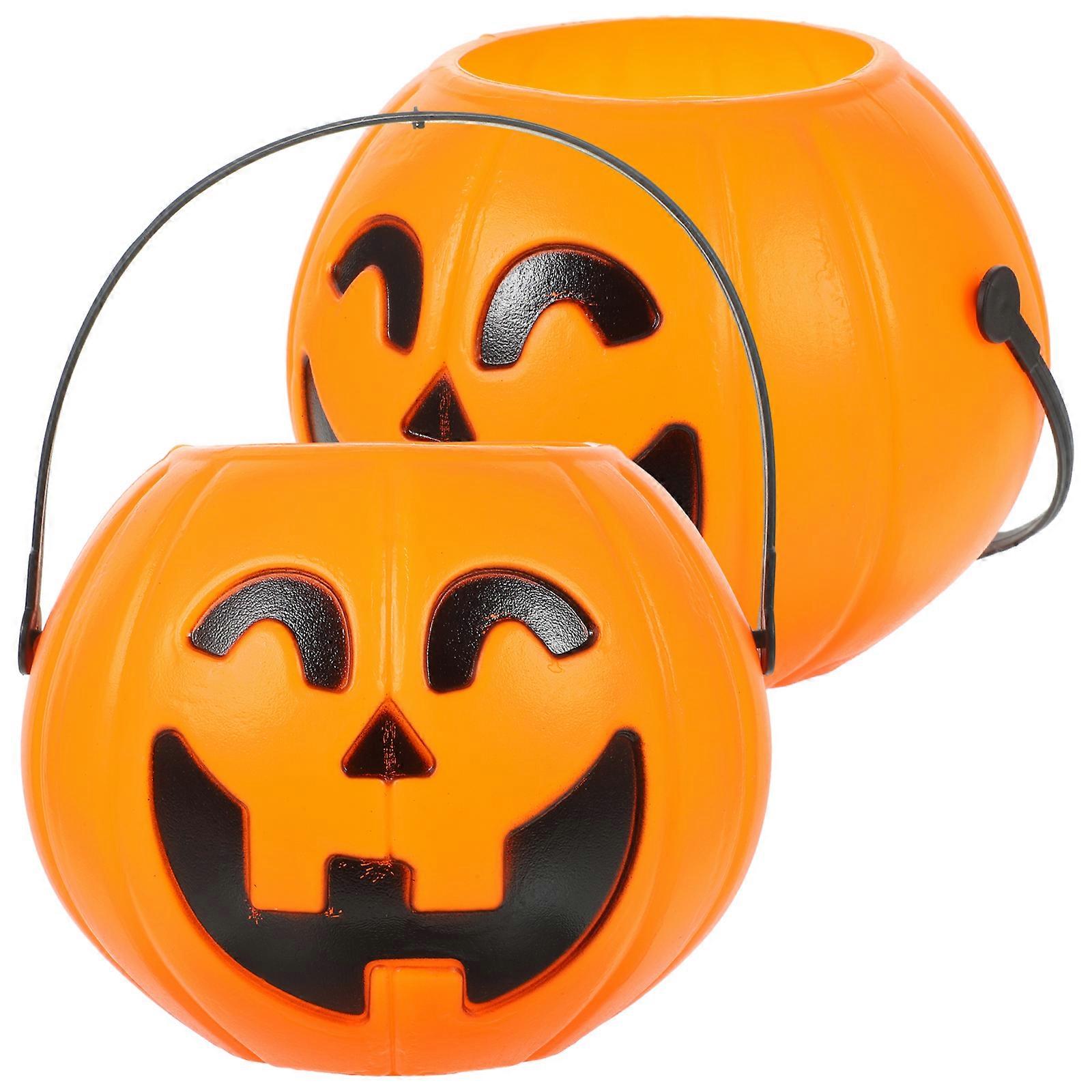 2 قطعة 17 سنتيمتر هالوين المحمولة اليقطين دلو الأطفال خدعة أو علاج حامل سطل حلوى اليقطين