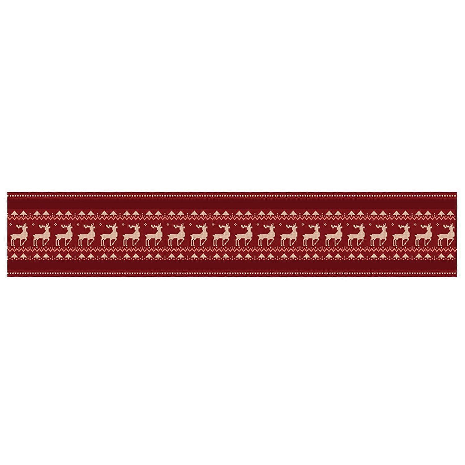 Christmas Table Runner Festive Elk Pattern Durable Protective Table Cloth for Home Holiday