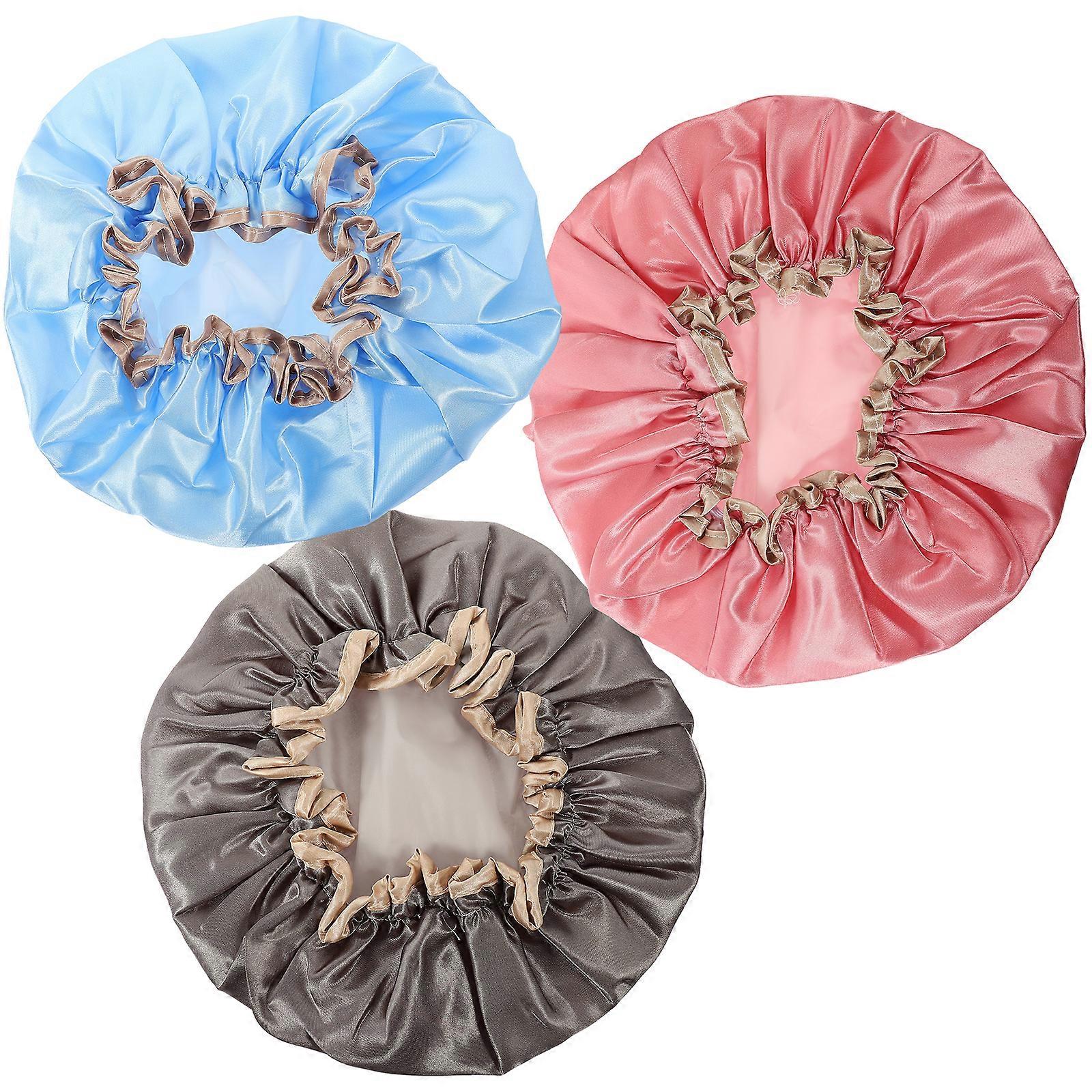 3pcs Shower Hats Reusable Waterproof Shower Hats Double Layer Bath Hats
